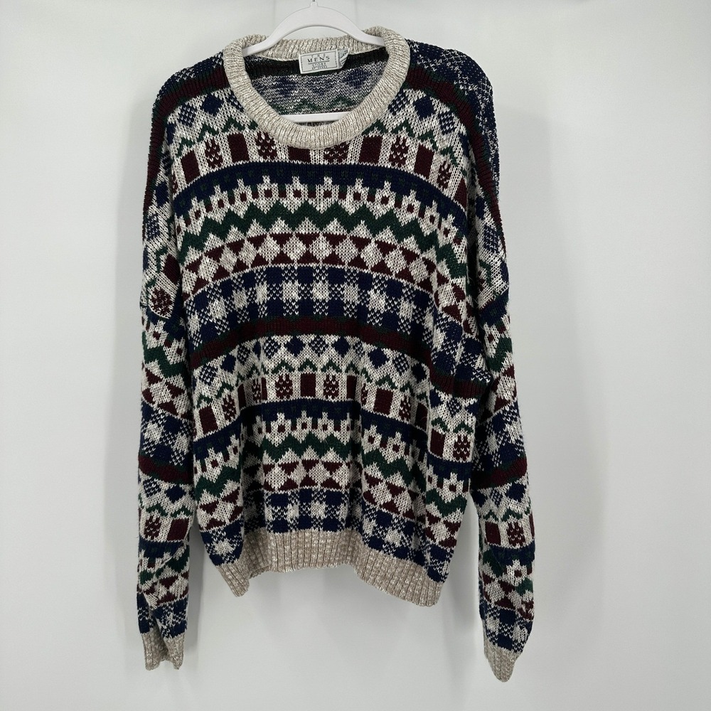 Vintage Sears Mens Preppy Grandpa Sweater Size XXL Outdoorsy Nordic Heritage